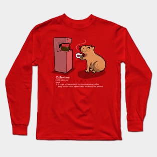 Funny Cute Kawaii Handdrawn Capybara Coffeebara Drinking Coffee Cartoon Long Sleeve T-Shirt